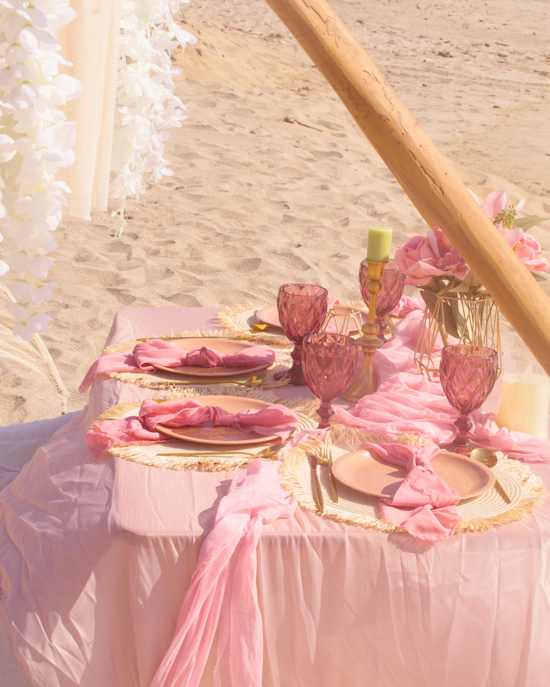 Pink themed birthday table setting