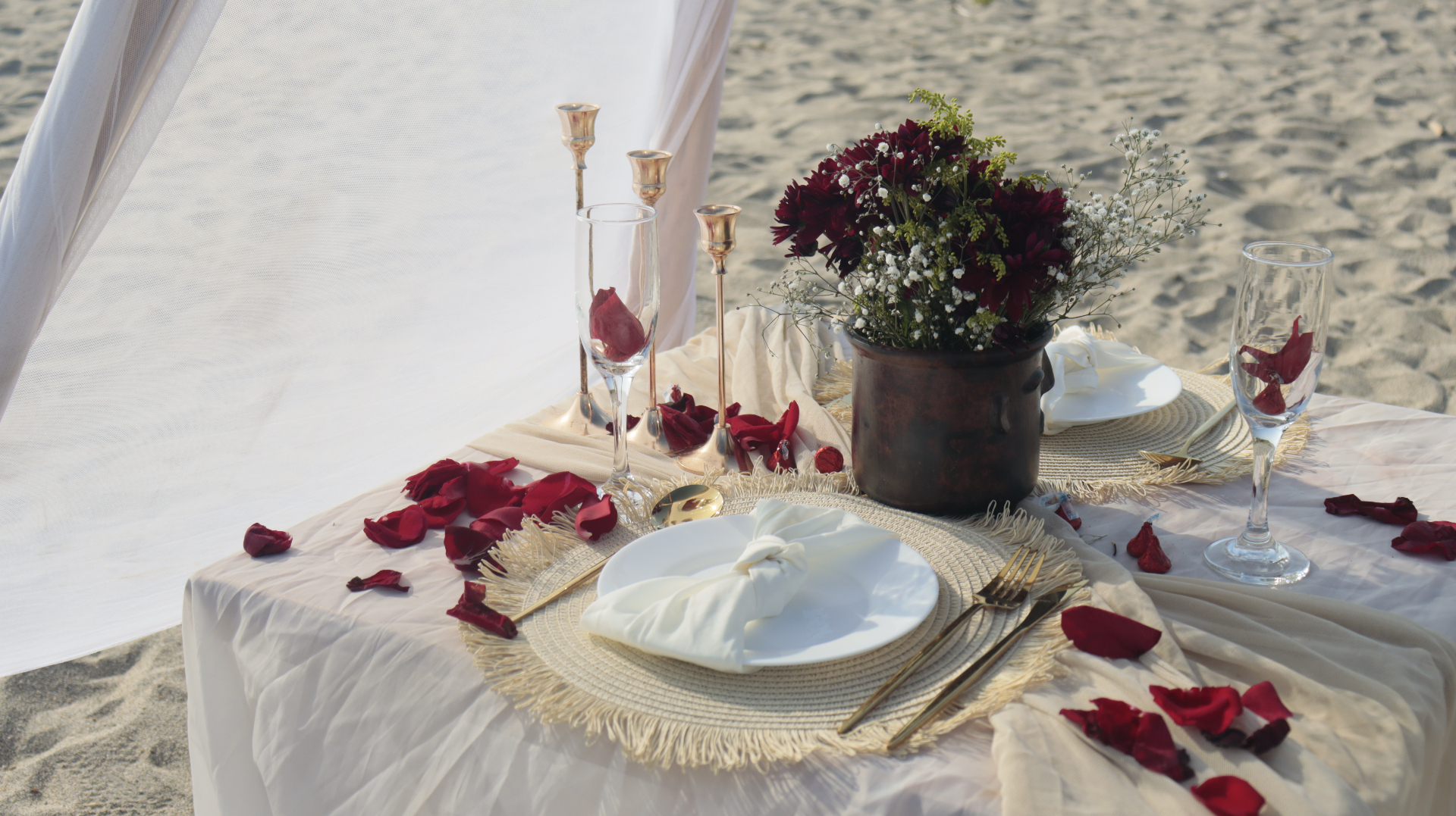 Elegantly set table with roses